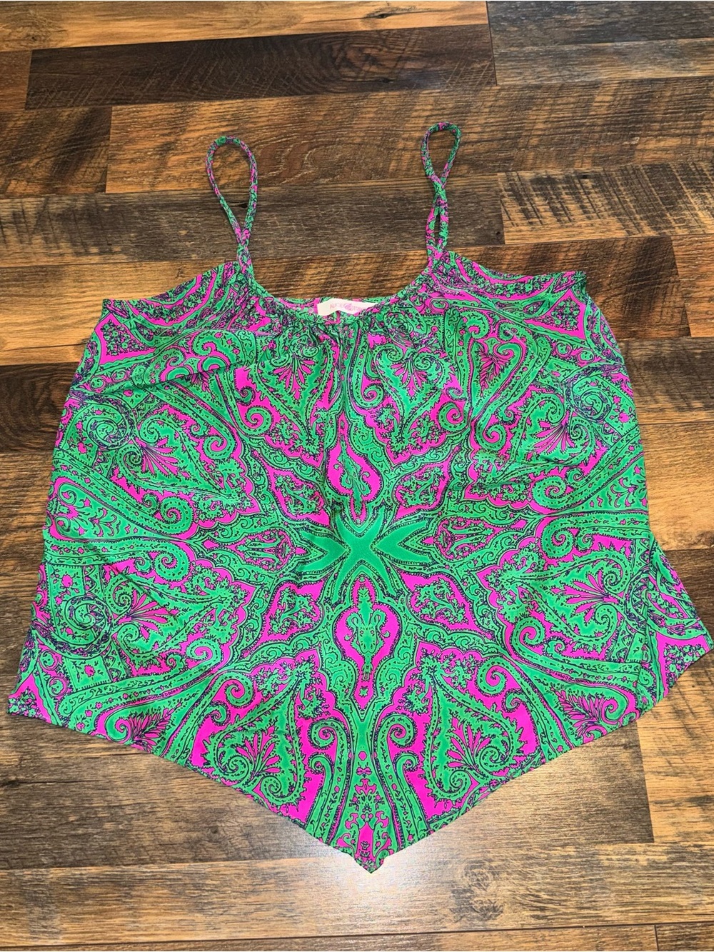 Alice & Trixie Silk Green and Pink Paisley Spaghetti Strap Camisole